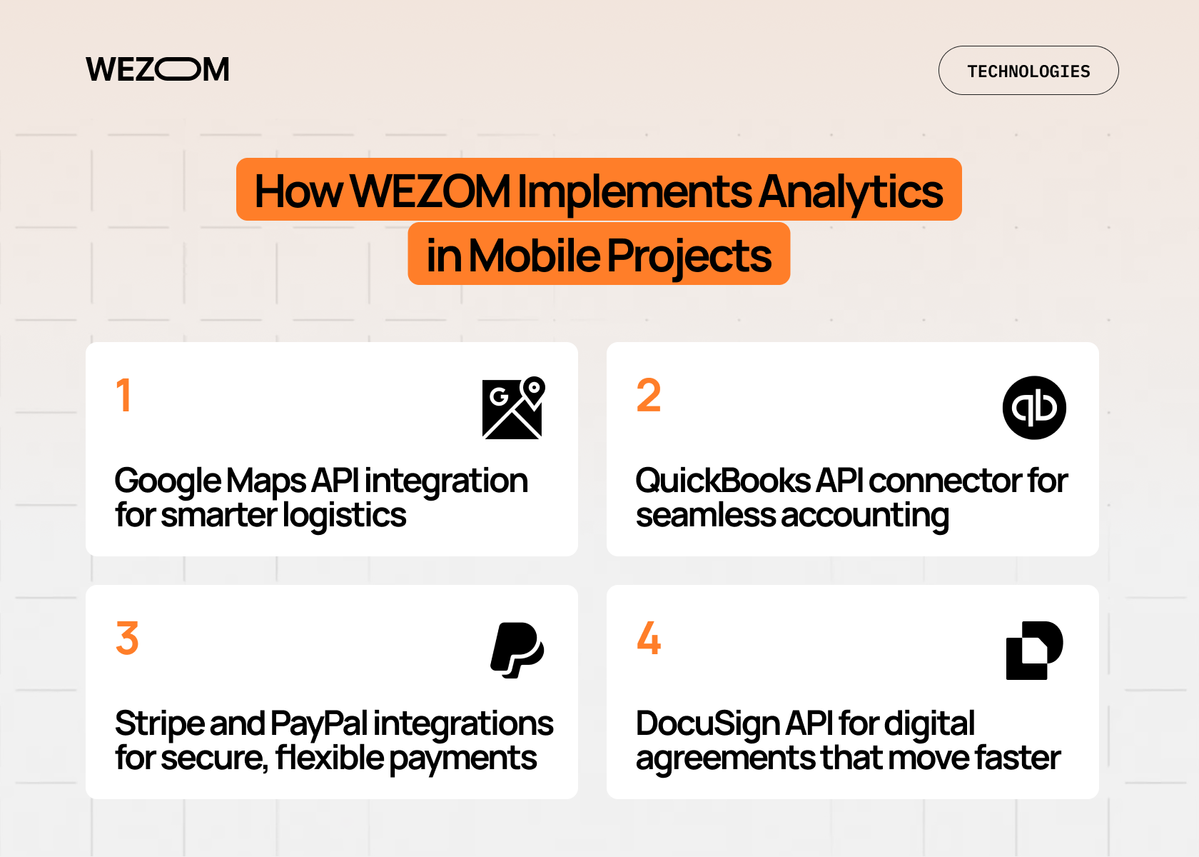 How WEZOM implements API integration services in mobile projects with Google Maps, QuickBooks, Stripe, PayPal, and DocuSign APIs How WEZOM implements API integration services in mobile projects with Google Maps, QuickBooks, Stripe, PayPal, and DocuSign APIs